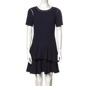 Rebecca Taylor Short Sleeve Pucker Jacquard Dress Fit and Flare Tiered Blue sz 0